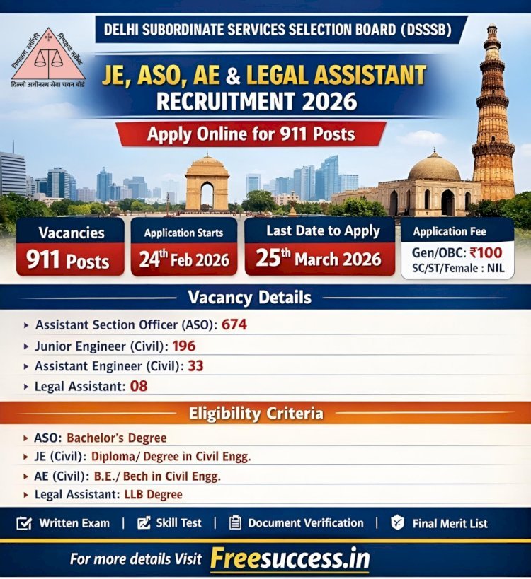 [25 March] DSSSB JE, ASO, AE & Legal Assistant 2026 (911 Posts)